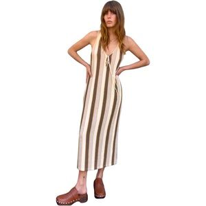 Zara Striped Knit Midi Dress with Tie Detail Women’s Size Large